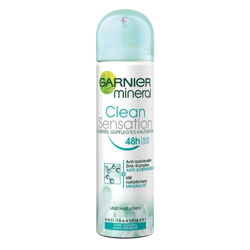 Garnier Mineral Clean Sensation Anti-Transpirant-Spray, für ein sauberes, gepflegtes Hautgefühl, bis zu 48 h Wirkung, ohne Alkohol, 3er Pack (3 x 150 ml)