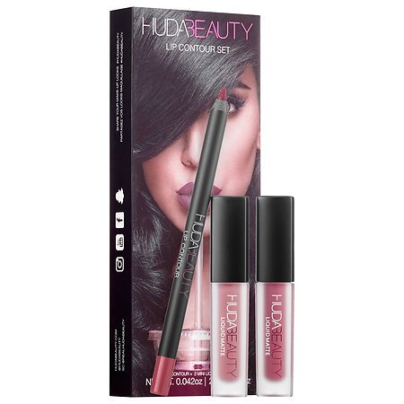 Huda Beauty lip contour set 2 x mini liquid lipsticks Trophy Wife + Muse