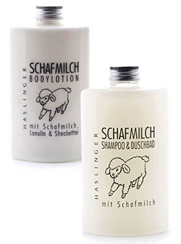 Pflegeset Schafmilch im 2er Set, Duschbad & Shampoo und Bodylotion mit Sheabutter und Lanolin Geschenkset 2 x 200ml