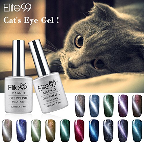 Elite99 UV LED Cat Eye 3D Farbe Nail Gel auflösbarer Nagellack Shimme (10 x 12ml)